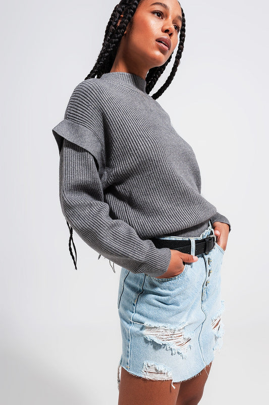 Sleeve Detail Jumper in Gray Color