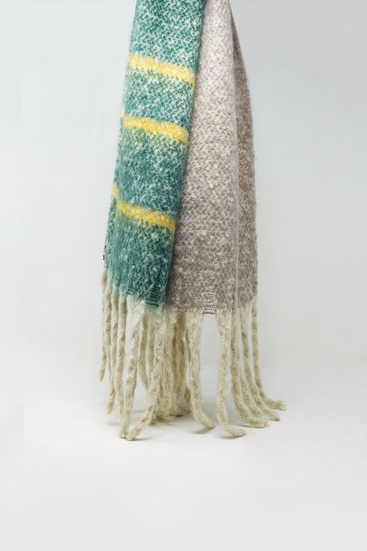 Chunky Scarf With Stripe Design in Green and Yellow