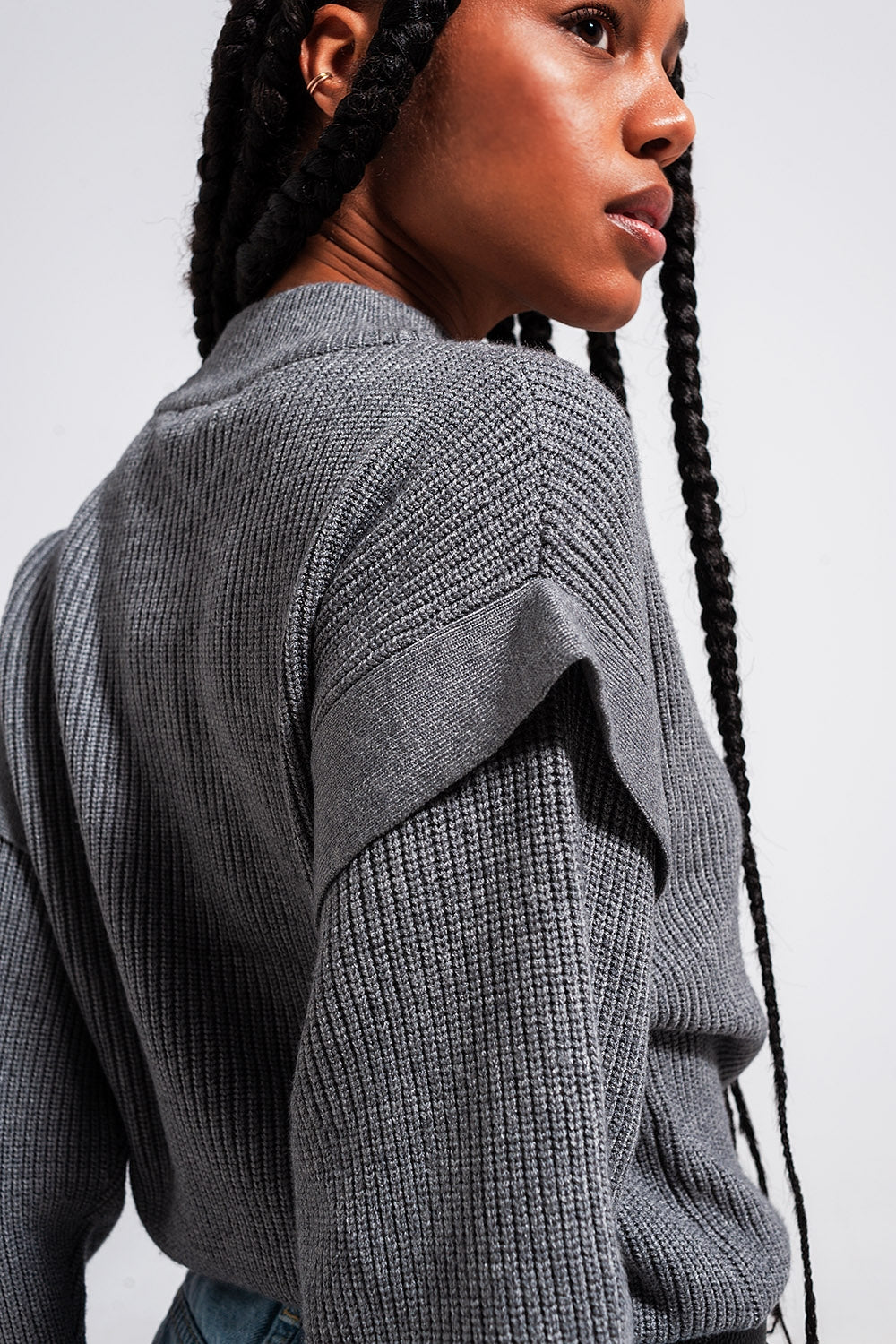 Sleeve Detail Jumper in Gray Color