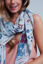 Gray Scarf With Flower Print