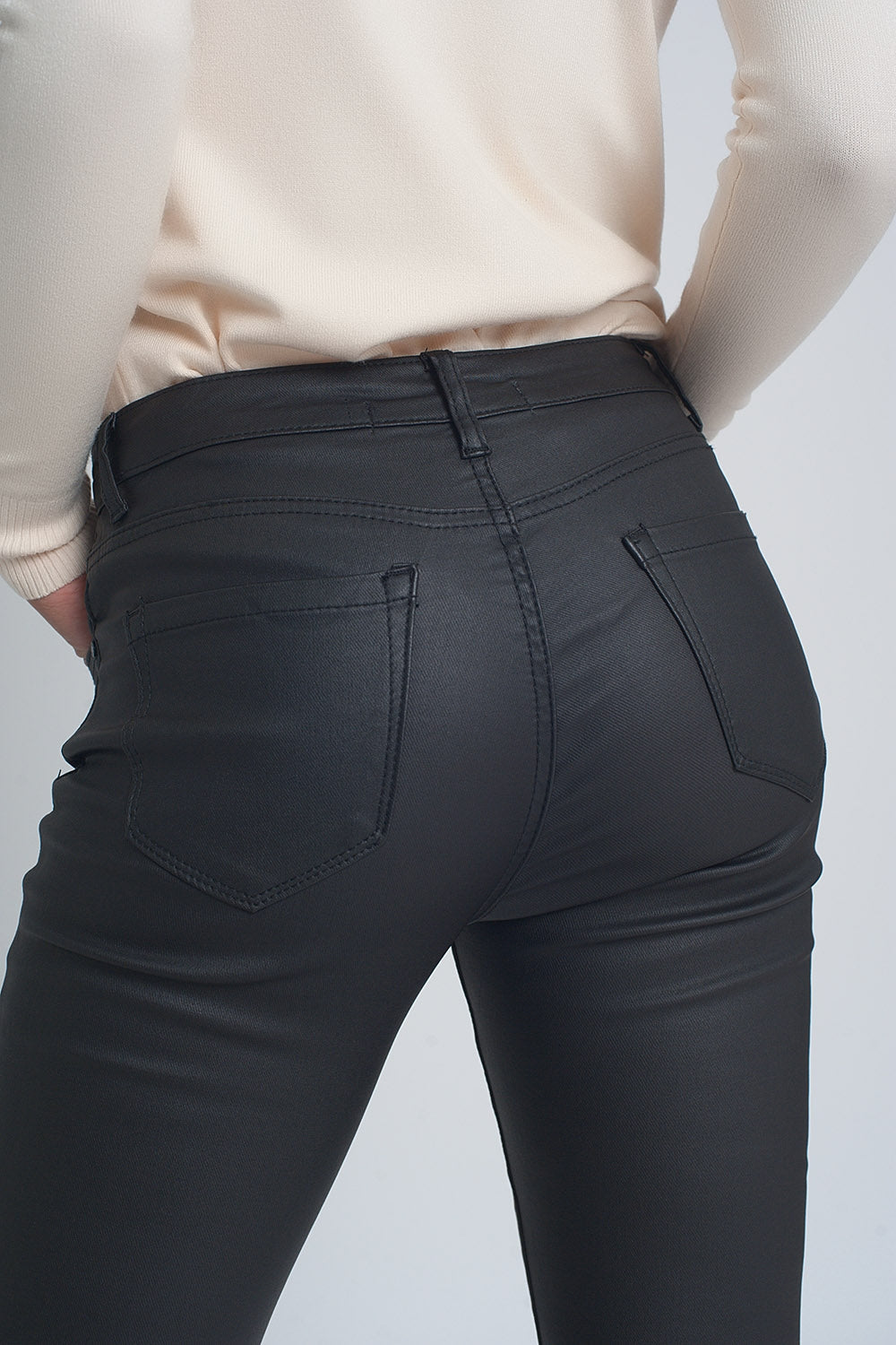 Faux Leather Skinny Trousers in Black Colour