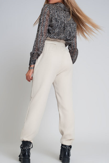 Lightweight Pants With Tie Waist in Beige