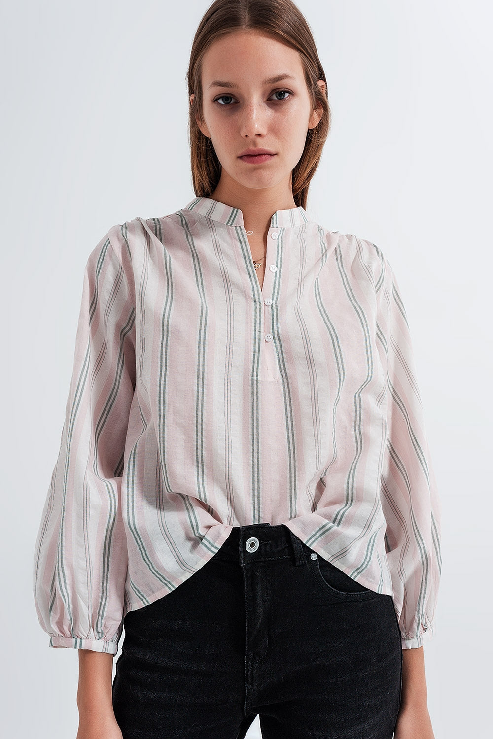 Grandad Shirt in Pink Stripe